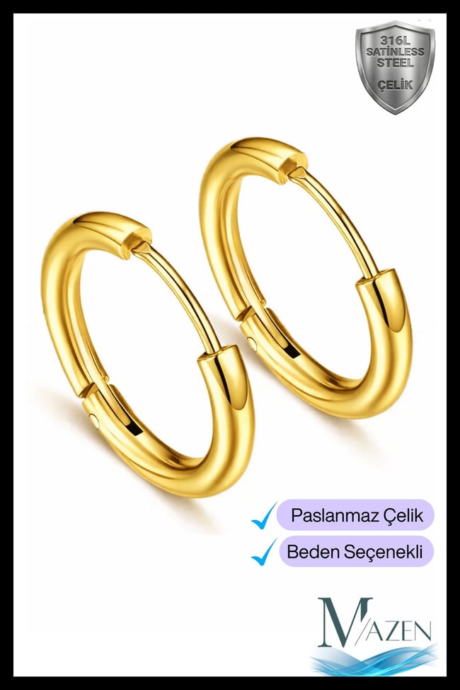 18 mm Gold Renk Cerrahi Çelik Halka Küpe Bir Çift