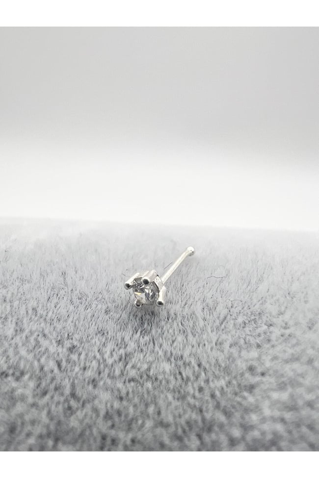 2.5 mm Tek Taş | 925 Ayar Gümüş Tekli Hızma | Minimalist Burun Piercing | Kadın Takı Aksesuar