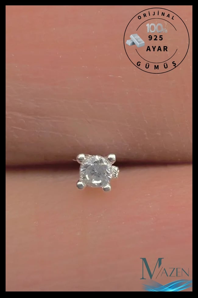 2.5 mm Tek Taş | 925 Ayar Gümüş Tekli Hızma | Minimalist Burun Piercing | Kadın Takı Aksesuar