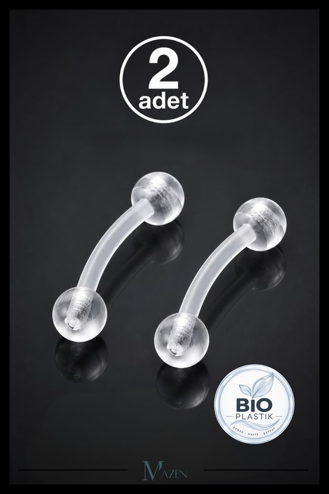 2 Adet Bioplastik Kaş Piercing Şeffaf Esnek Curved Barbell Rook Kulak Piercingi