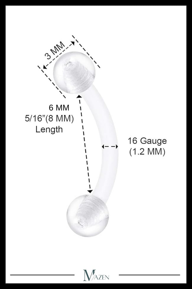 2 Adet Bioplastik Kaş Piercing Şeffaf Esnek Curved Barbell Rook Kulak Piercingi