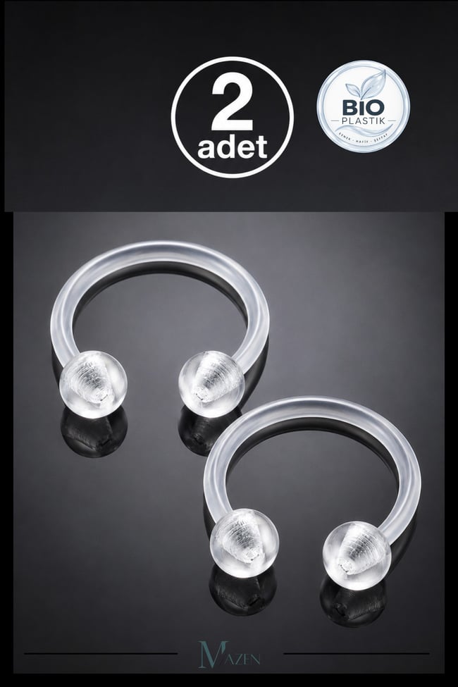 2 Adet Bioplastik Nal Piercing Şeffaf Yarım Halka Esnek Piercing Seti