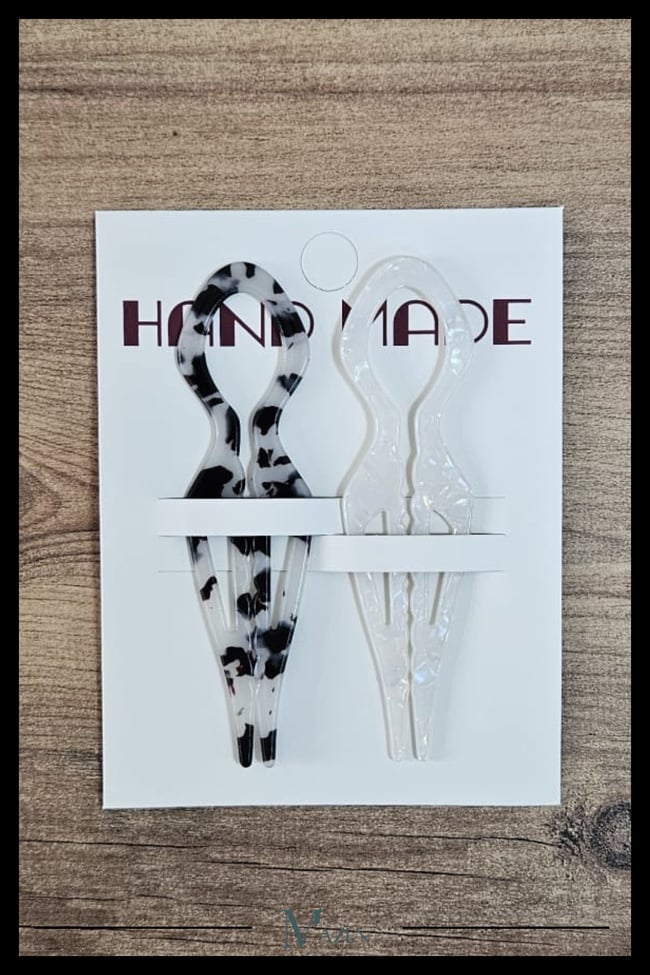 2 Adet Damla Model Hairpin Saç Topuz Tokası Çubuk Toka Siyah Beyaz 11 cm