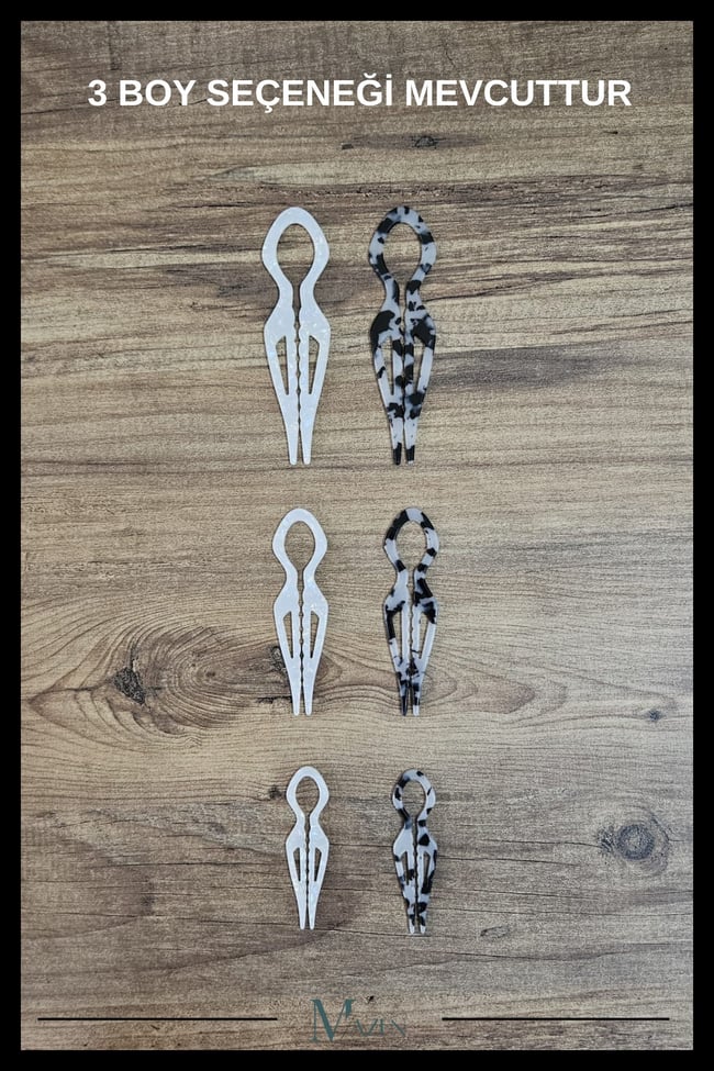 2 Adet Damla Model Hairpin Saç Topuz Tokası Çubuk Toka Siyah Beyaz 11 cm