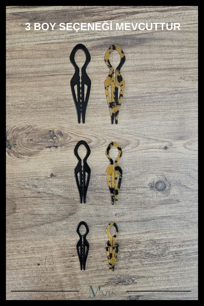 2 Adet Damla Model Hairpin Saç Topuz Tokası Çubuk Toka Siyah Leopar 11 cm