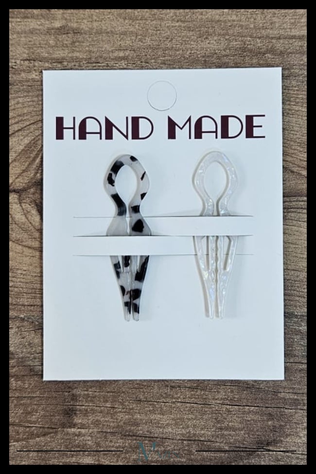 2 Adet Damla Model Hairpin Saç Topuz Tokası Çubuk Toka Siyah Beyaz 7 cm