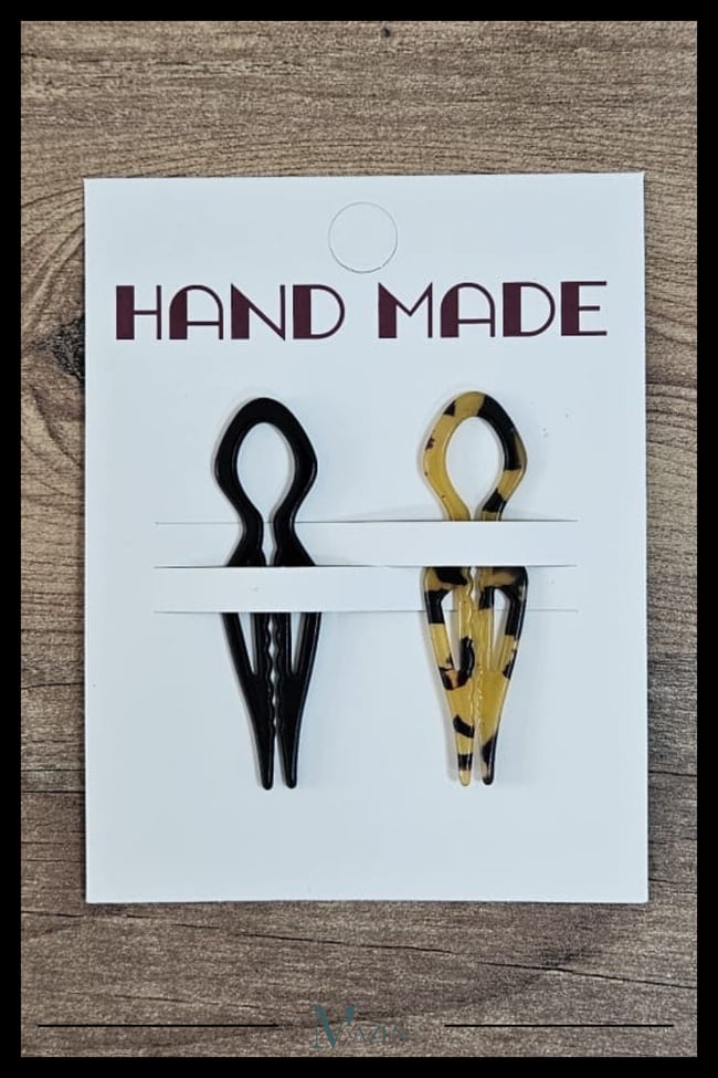 2 Adet Damla Model Hairpin Saç Topuz Tokası Çubuk Toka Siyah Leopar 7 cm