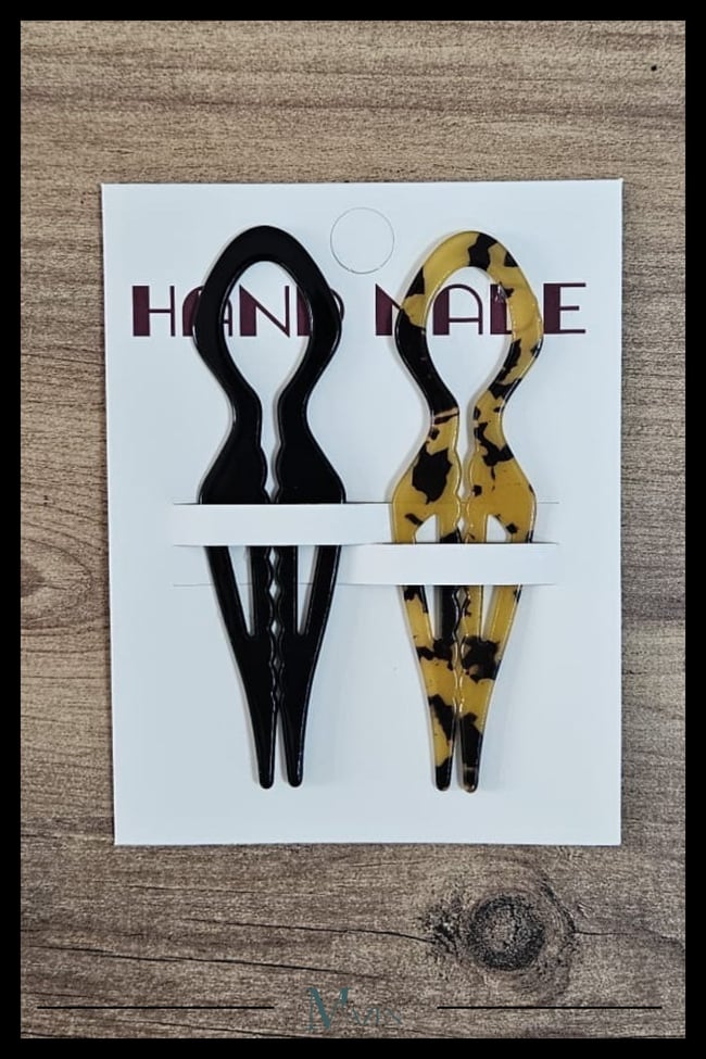 2 Adet Damla Model Hairpin Saç Topuz Tokası Çubuk Toka Siyah Leopar 11 cm