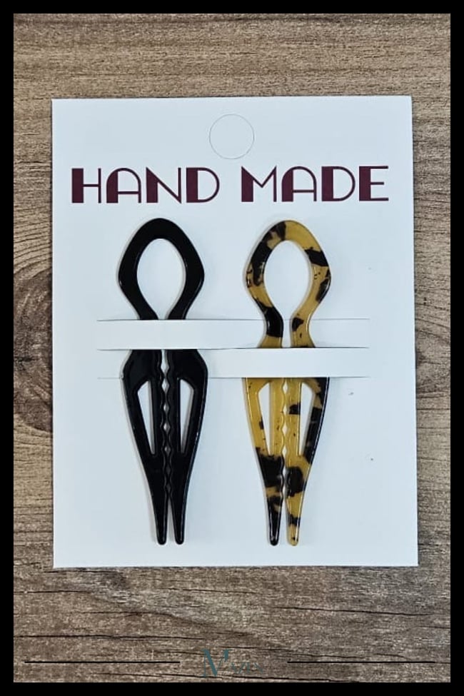 2 Adet Damla Model Hairpin Saç Topuz Tokası Çubuk Toka Siyah Leopar 9 cm