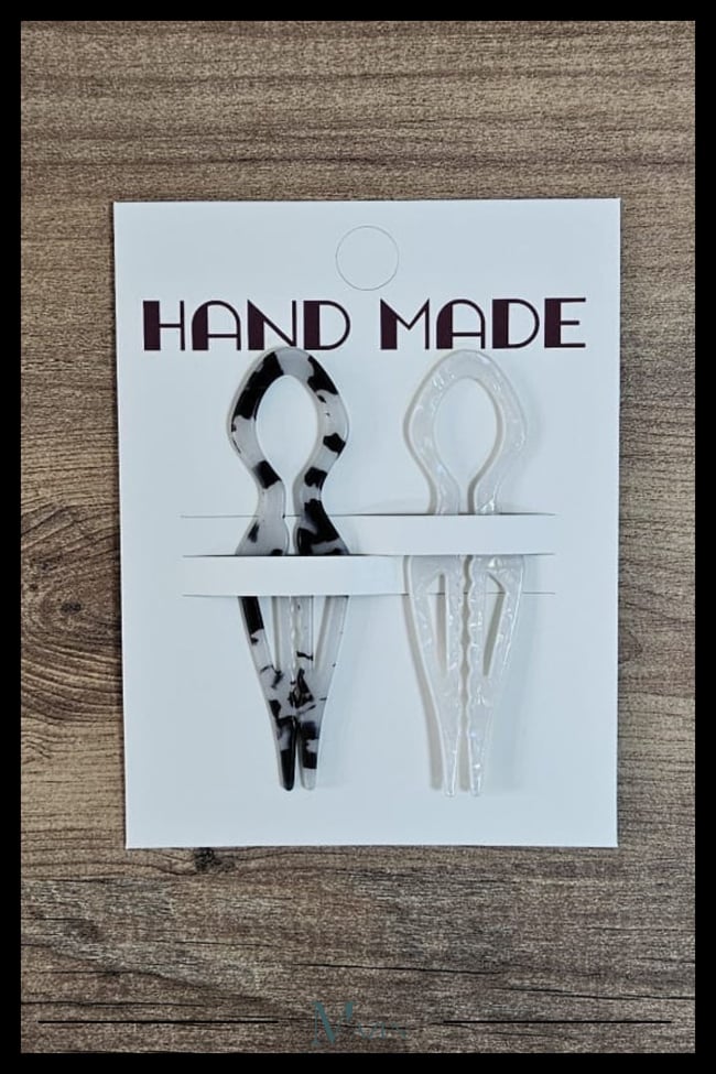 2 Adet Damla Model Hairpin Saç Topuz Tokası Çubuk Toka Siyah Beyaz 9 cm