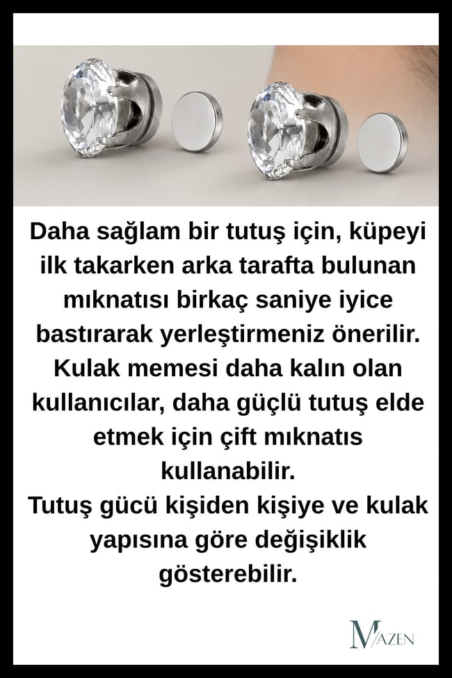 2 Adet Güçlü Mıknatıslı 7 mm Tektaş Küpe | Deliksiz Fake Küpe | Erkek Kadın