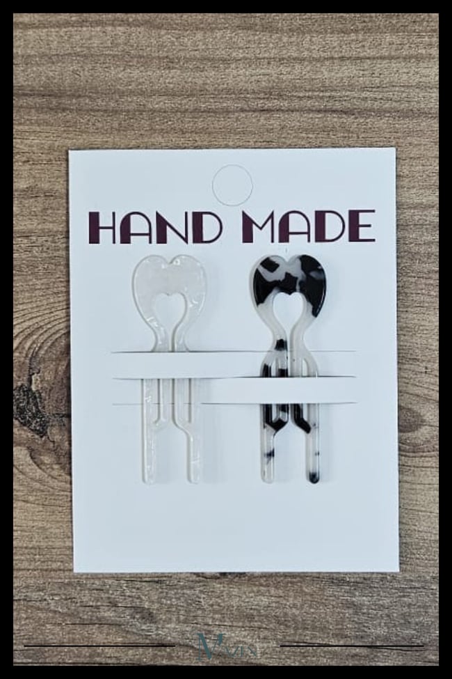 2 Adet Kalp Model Hairpin Saç Topuz Tokası Çubuk Toka Siyah Beyaz 7 cm