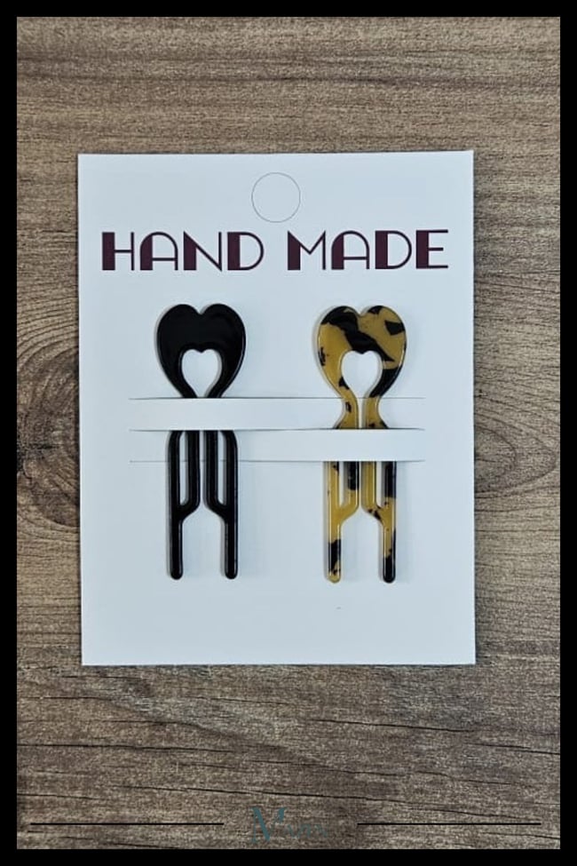 2 Adet Kalp Model Hairpin Saç Topuz Tokası Çubuk Toka Siyah Leopar 7 cm