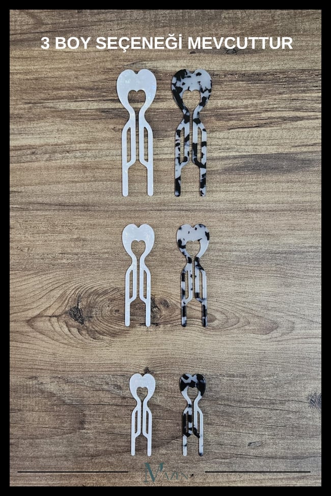 2 Adet Kalp Model Hairpin Saç Topuz Tokası Çubuk Toka Siyah Beyaz 11 cm