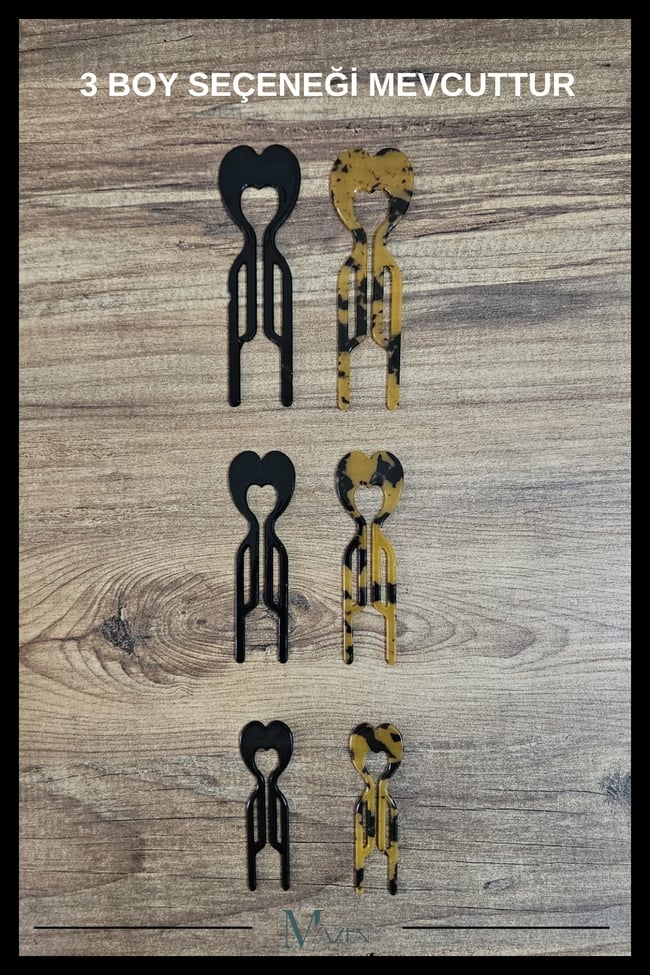 2 Adet Kalp Model Hairpin Saç Topuz Tokası Çubuk Toka Siyah Leopar 11 cm