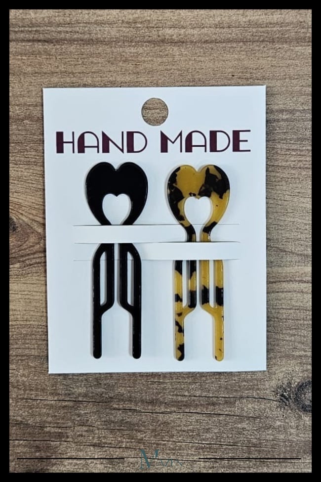 2 Adet Kalp Model Hairpin Saç Topuz Tokası Çubuk Toka Siyah Leopar 9 cm