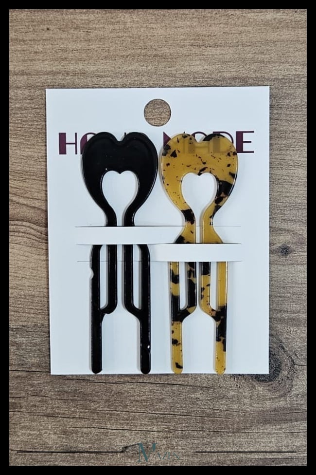 2 Adet Kalp Model Hairpin Saç Topuz Tokası Çubuk Toka Siyah Leopar 11 cm