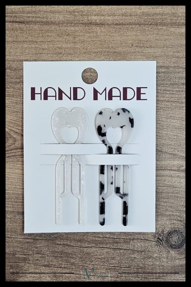 2 Adet Kalp Model Hairpin Saç Topuz Tokası Çubuk Toka Siyah Beyaz 9 cm