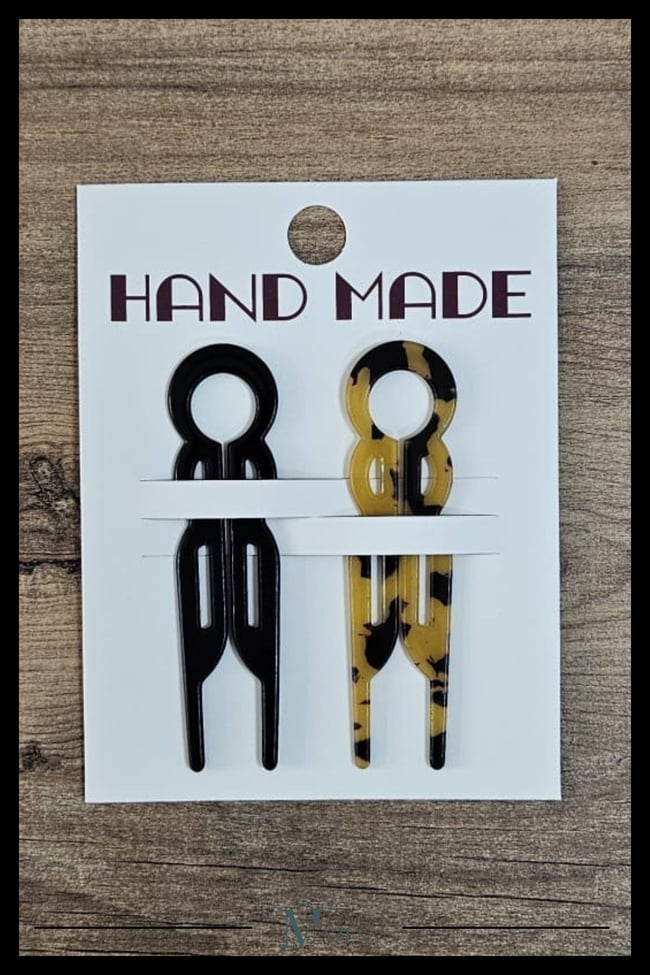 2 Adet Yuvarlak Model Hairpin Saç Topuz Tokası Çubuk Toka Siyah Leopar 9 cm