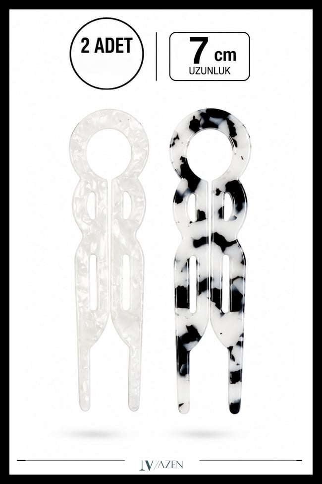 2 Adet Yuvarlak Model Hairpin Saç Topuz Tokası Çubuk Toka Siyah Beyaz 7 cm