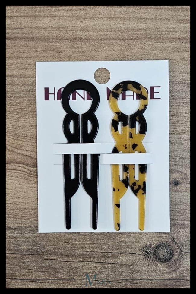 2 Adet Yuvarlak Model Hairpin Saç Topuz Tokası Çubuk Toka Siyah Leopar 11 cm
