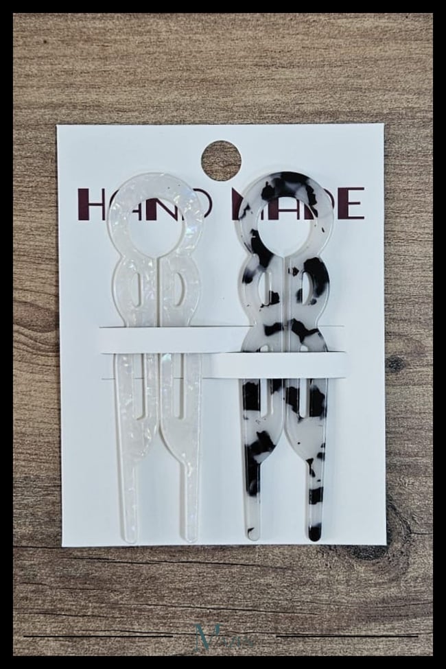 2 Adet Yuvarlak Model Hairpin Saç Topuz Tokası Çubuk Toka Siyah Beyaz 11 cm