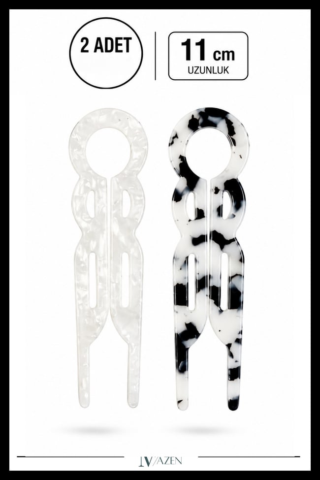 2 Adet Yuvarlak Model Hairpin Saç Topuz Tokası Çubuk Toka Siyah Beyaz 11 cm