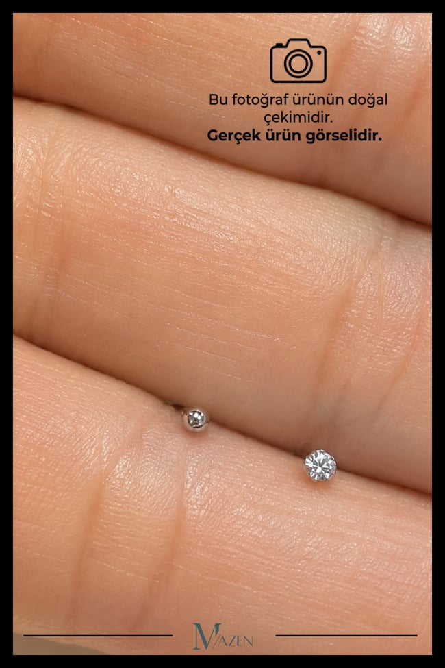 2’li Çelik Hızma Seti | Toplu & Zirkon Taşlı | 3 mm | Kararmaz Burun Piercing