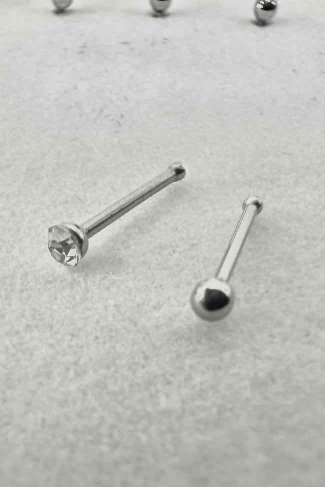 2’li Çelik Hızma Seti | Toplu & Zirkon Taşlı | 3 mm | Kararmaz Burun Piercing