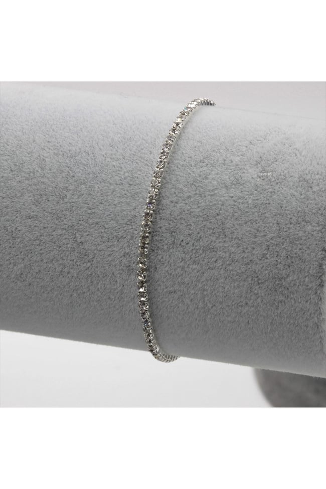 2 mm Zirkon Taşlı Su Yolu Bileklik - Gümüş Renk Esnek Lastikli Kristal Bileklik
