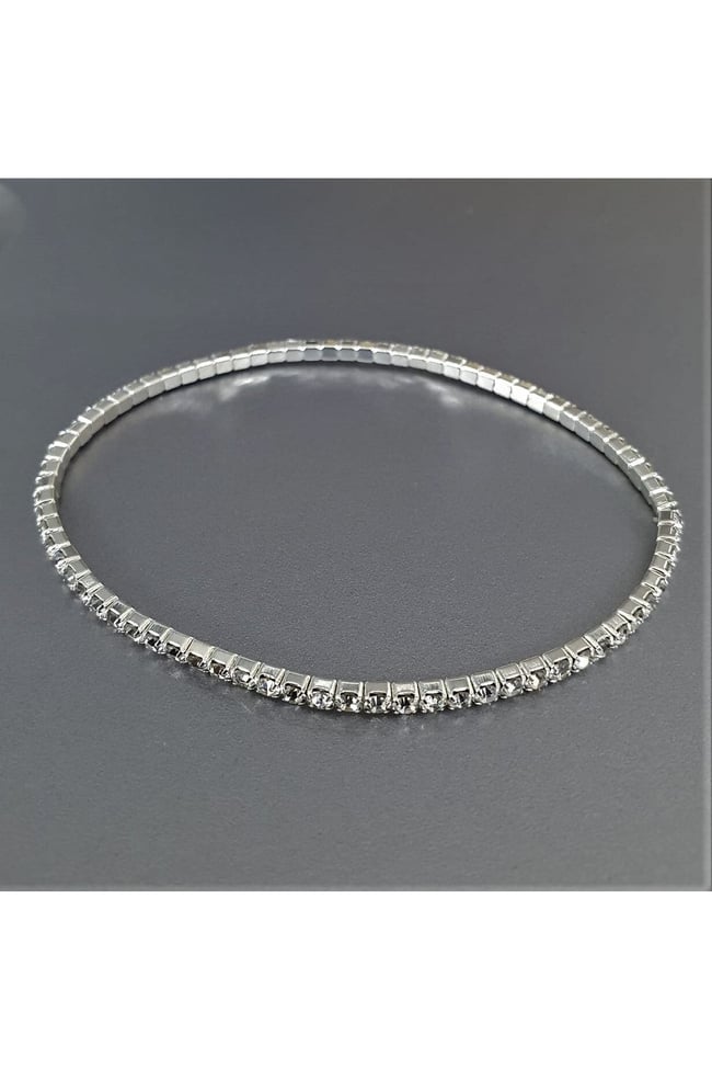 2 mm Zirkon Taşlı Su Yolu Bileklik - Gümüş Renk Esnek Lastikli Kristal Bileklik
