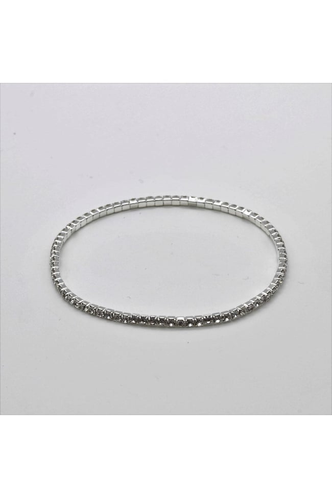 2 mm Zirkon Taşlı Su Yolu Bileklik - Gümüş Renk Esnek Lastikli Kristal Bileklik