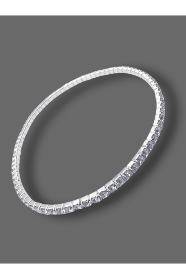 2 mm Zirkon Taşlı Su Yolu Bileklik - Gümüş Renk Esnek Lastikli Kristal Bileklik