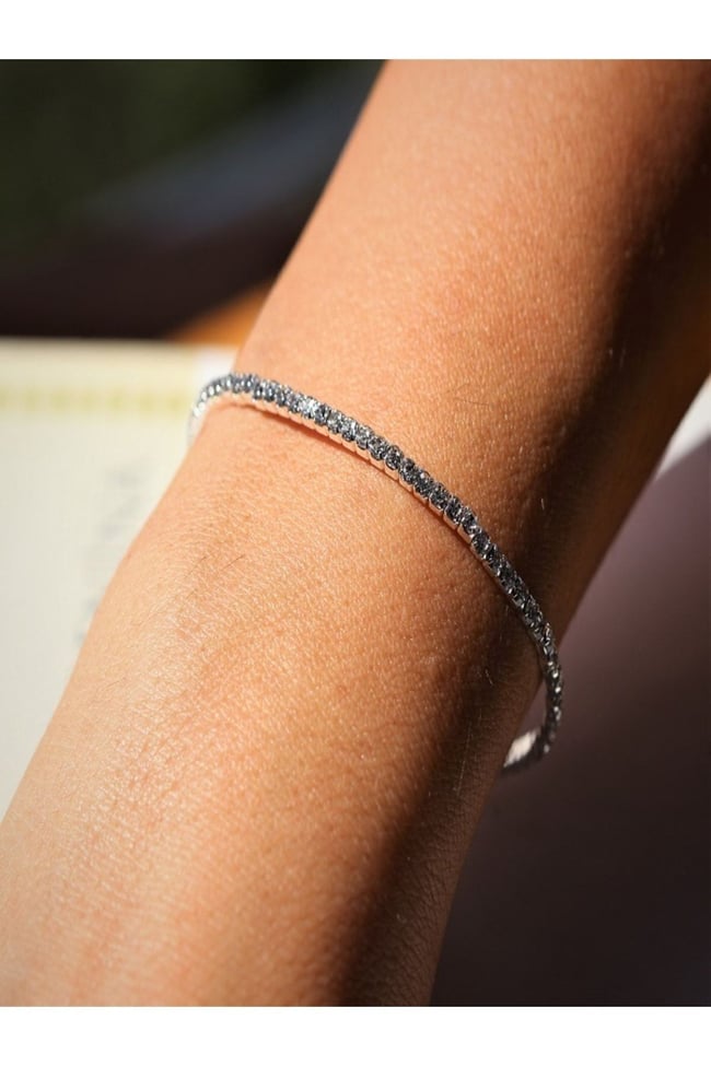 2 mm Zirkon Taşlı Su Yolu Bileklik - Gümüş Renk Esnek Lastikli Kristal Bileklik