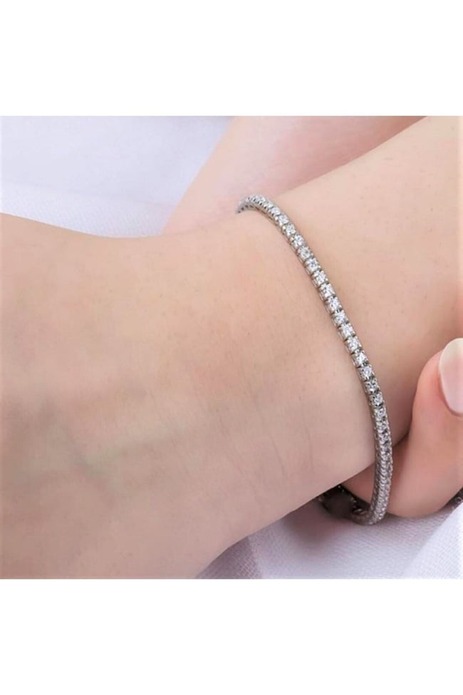 2 mm Zirkon Taşlı Su Yolu Bileklik - Gümüş Renk Esnek Lastikli Kristal Bileklik
