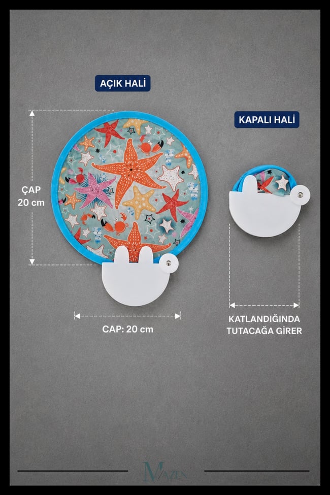 20 cm Katlanabilir Yelpaze Deniz Yıldızları Desenli Taşınabilir El Yelpazesi