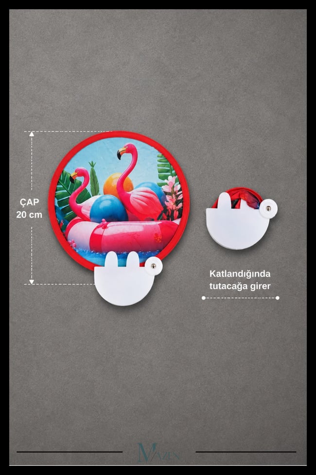20 cm Katlanabilir Yelpaze Flamingo Bahçesi Desenli Taşınabilir El Yelpazesi