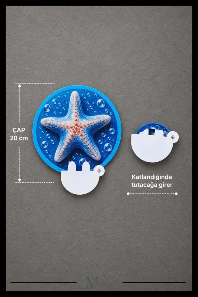 20 cm Katlanabilir Yelpaze Mavi Deniz Yıldızı Desenli Taşınabilir El Yelpazesi
