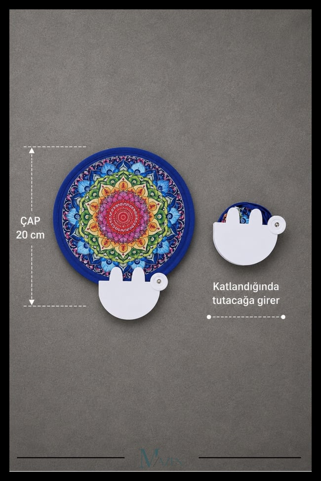 20 cm Katlanabilir Yelpaze Renkli Mandala Desenli Taşınabilir El Yelpazesi