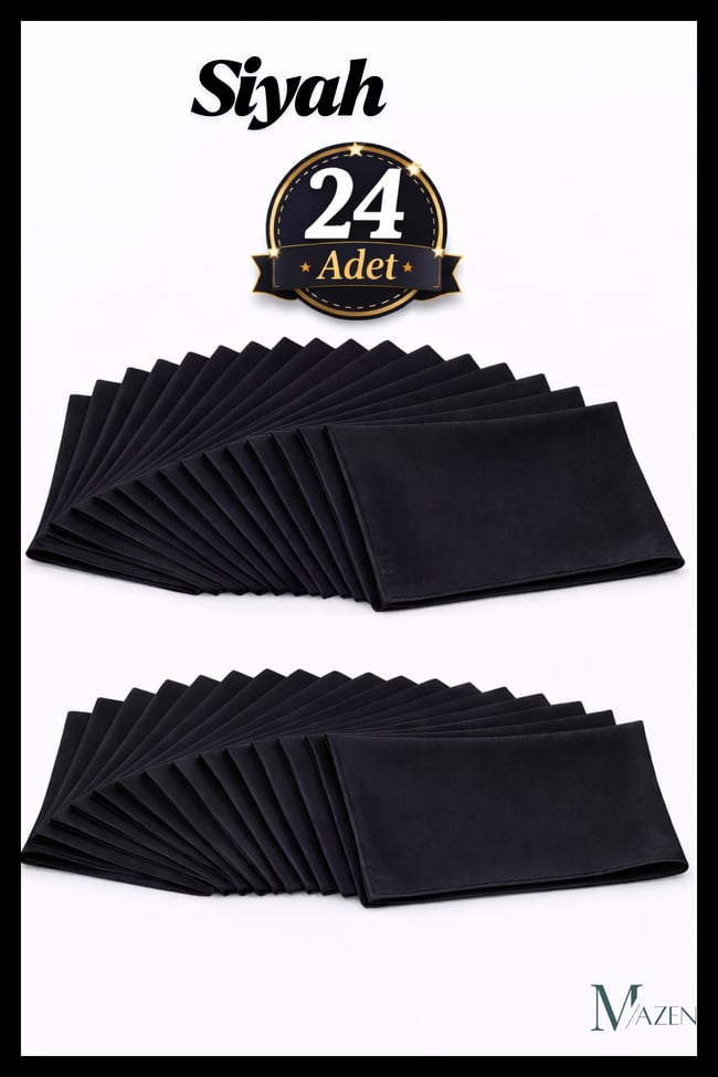 24 Adet Siyah Renk 45x45 cm Şifon Fular