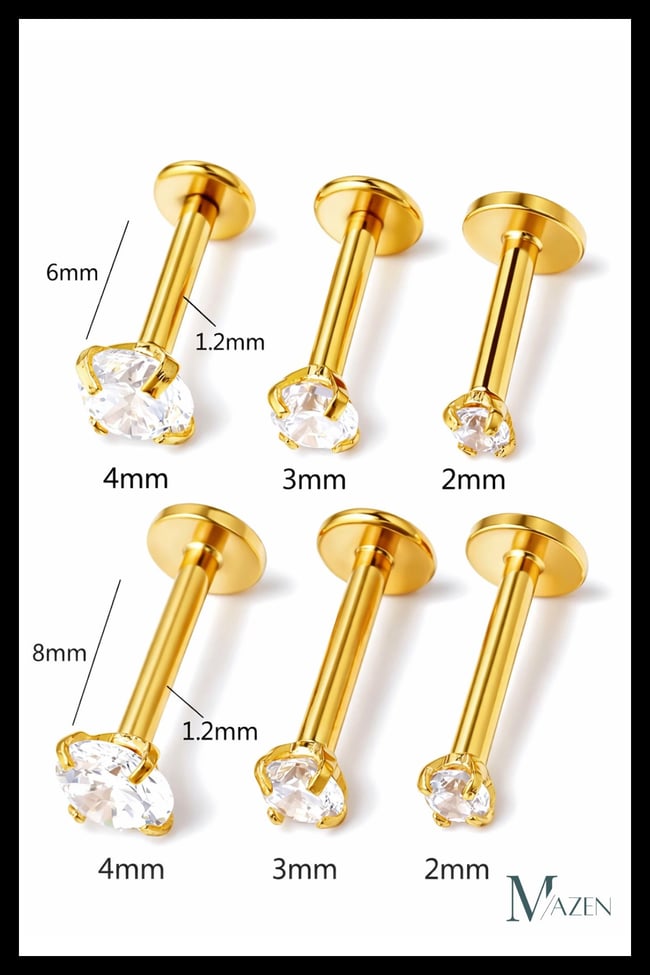 3 Adet Cerrahi Çelik Taşlı Tragus, Helix, Dudak, Kıkırdak Piercing ( Bar Uzunluğu Seçiniz )