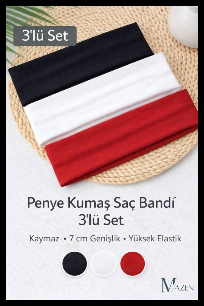 3 Adet Çok Amaçlı Penye Sporcu Bandı Saç Kafa Bandanası Yoga Ter Bandı Unisex