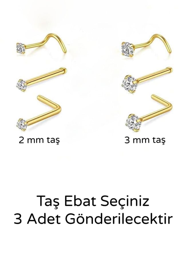 3 Adet Zirkon Taşlı Kararmaz Cerrahi Çelik Hızma