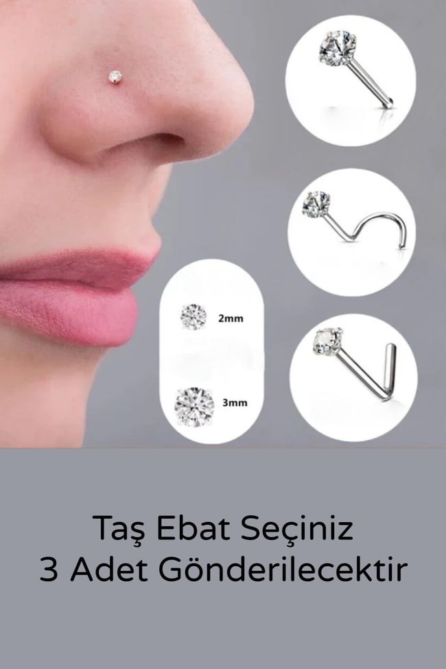 3 Adet Zirkon Taşlı Kararmaz Cerrahi Çelik Hızma