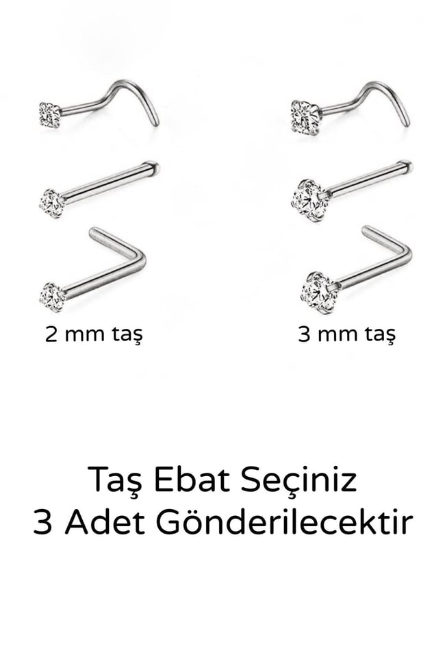 3 Adet Zirkon Taşlı Kararmaz Cerrahi Çelik Hızma
