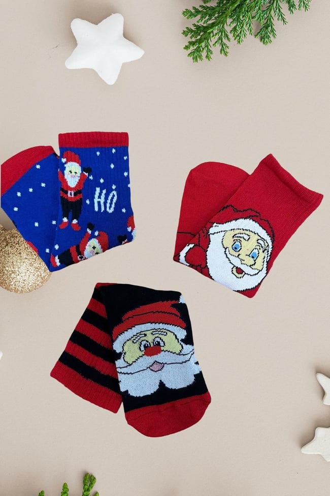 3 Çift Yılbaşı Çorabı 36-42 Numara Noel Temalı Happy Christmas