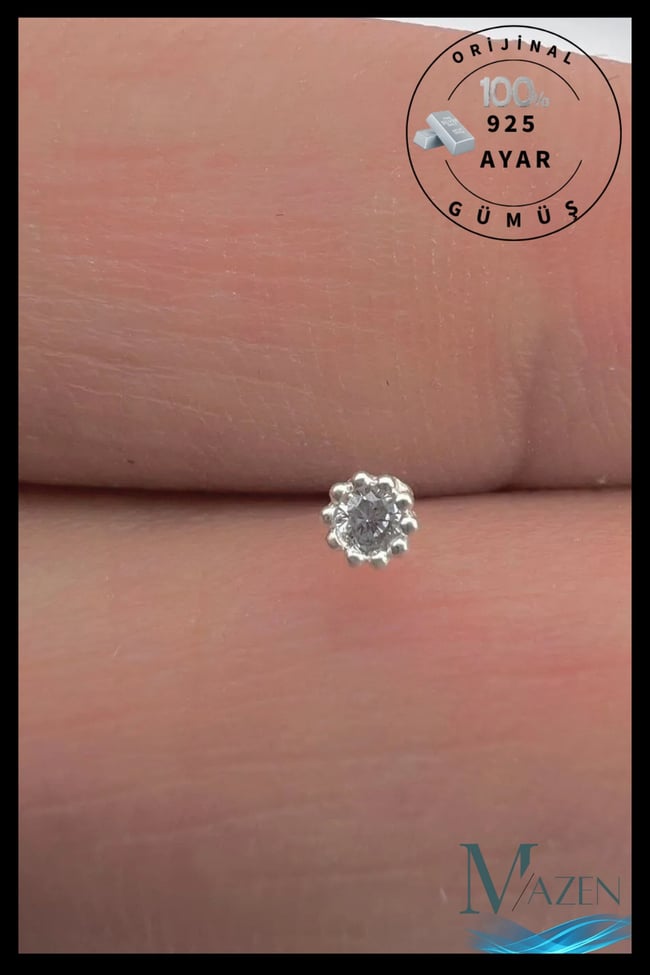 3 mm Tek Taş | 925 Ayar Gümüş Tekli Hızma | Minimalist Burun Piercing | Kadın Takı Aksesuar