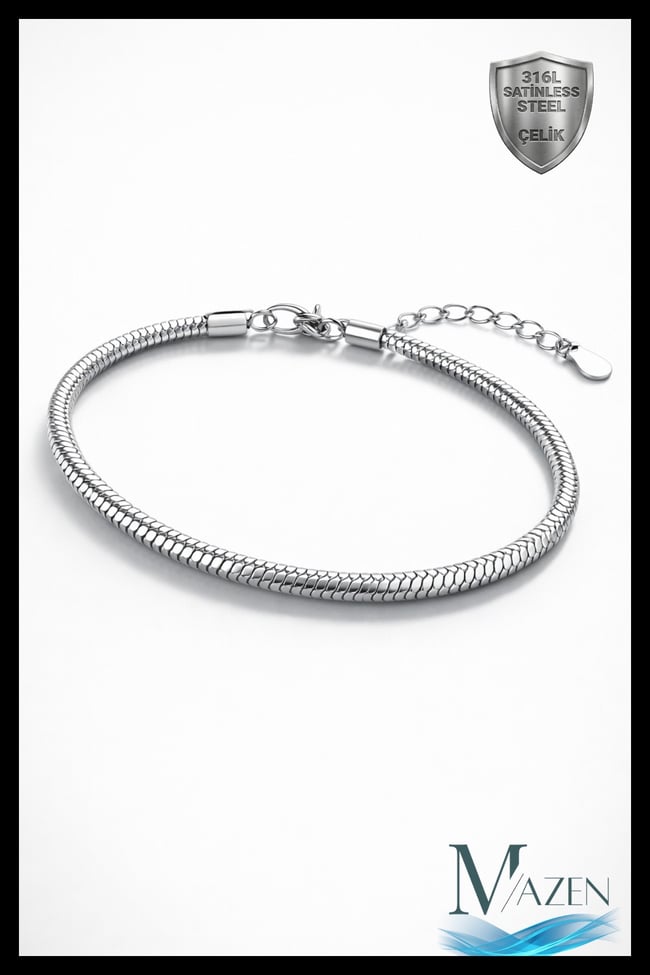 316 L Yılan Çelik Unisex Bileklik, Kararmaz Solmaz 3 mm