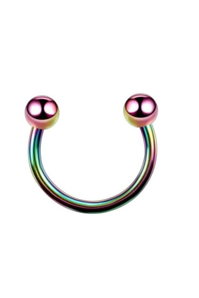 316l Çelik Hologram Tragus Piercing | Kararmaz Neon Yarım Halka Nal Model | Kıkırdak | 1 Adet