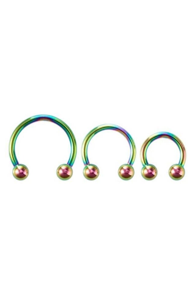 316l Çelik Hologram Tragus Piercing | Kararmaz Neon Yarım Halka Nal Model | Kıkırdak | 1 Adet